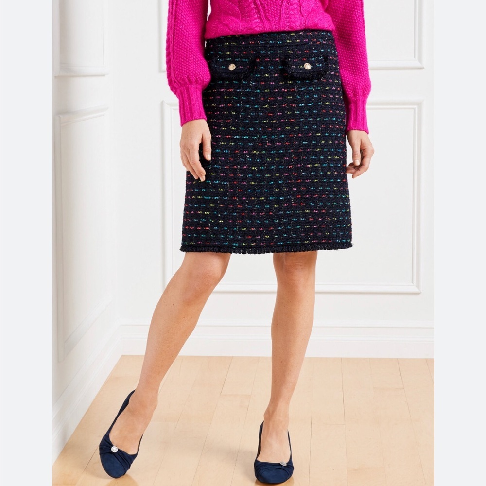 Talbots Navy Tweed A-Line Skirt with Multicolor Flecks